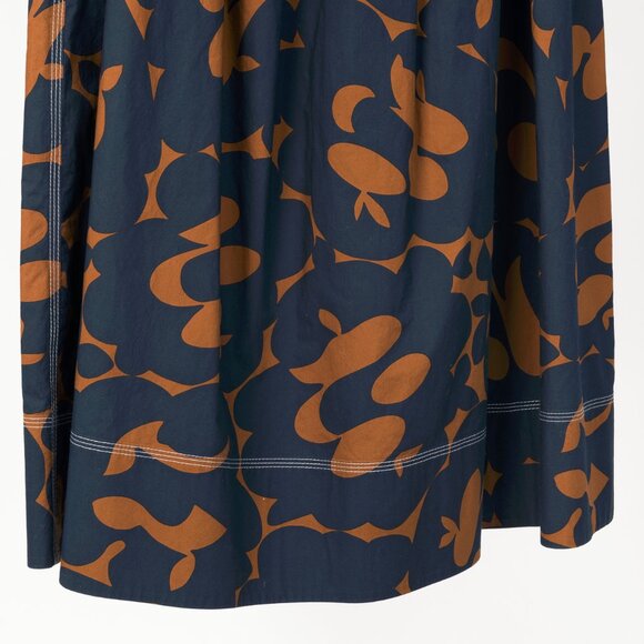 Marni Resort 2019 Navy Belou-Print Cotton Poplin Gathered Midi Skirt - Picture 6 of 12